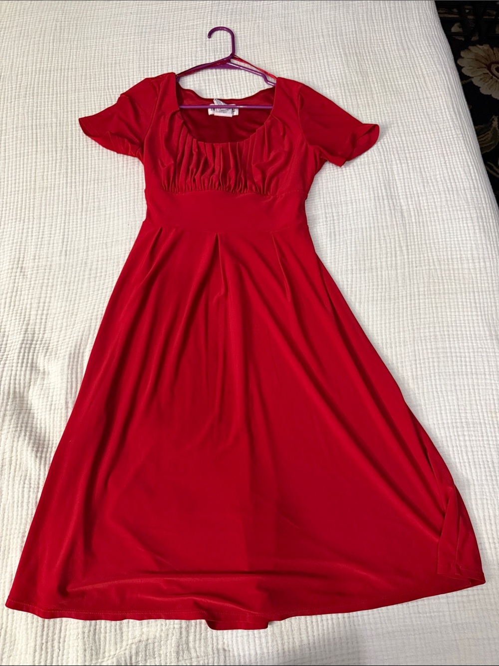 Danny & Nicole Red Short-Sleeve Midi Dress with Scoop Neckline